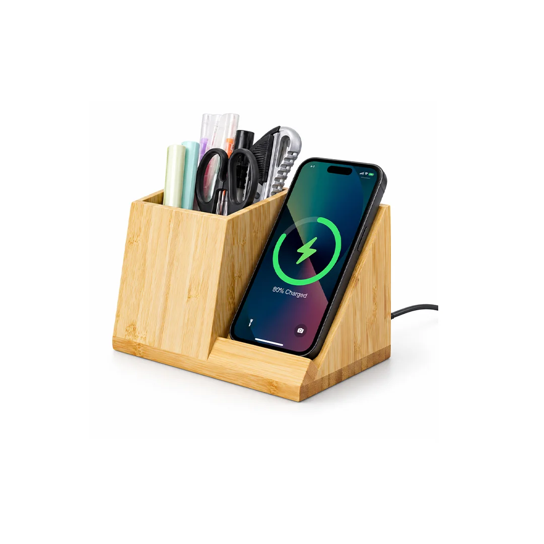 Bamboo Wireless Charger Pen Holder